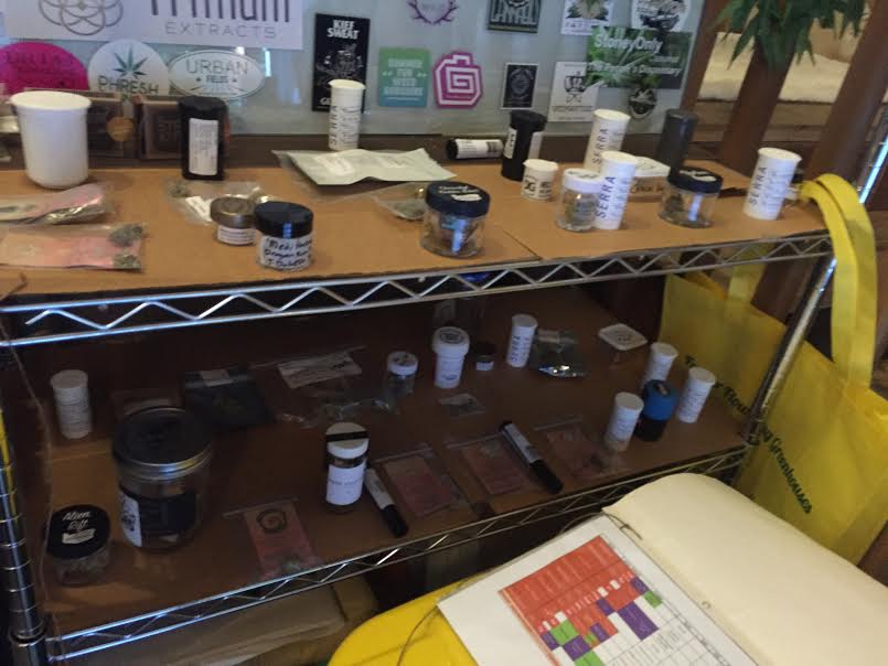 Ralph's next venture is to test all 48 of these strain samples that he has neatly organized on shelves in his garage right alongside his laminated Leafly flip chart.