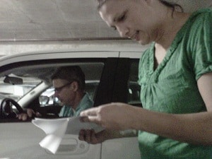 My friend Cheyanne helping Gov. Gary Johnson get from the hotel parking lot to the event we were both appearing at in Austin, as I take the photo from her car. My friend Cheyanne helping Gov. Gary Johnson get from the hotel parking lot to the event we were both appearing at in Austin, as I take the photo from her car.